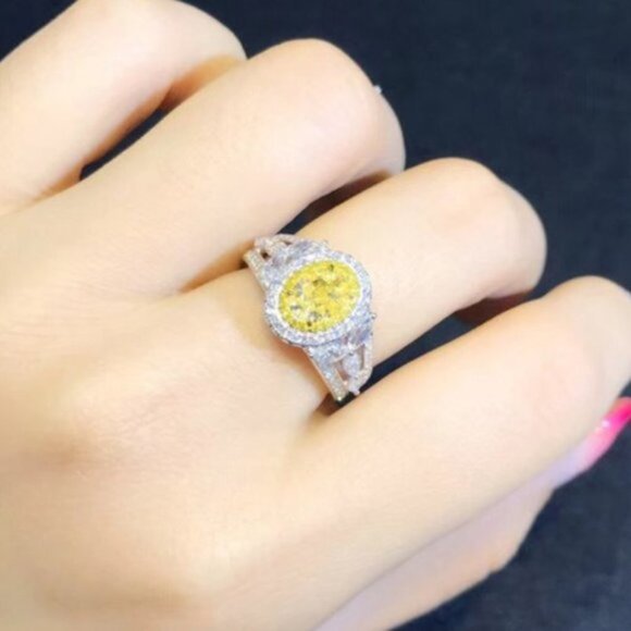 🔥Noble Hollow Beautiful Oval Crystal Royal Yellow CZ Ring for Women, L073 - Picture 8 of 9